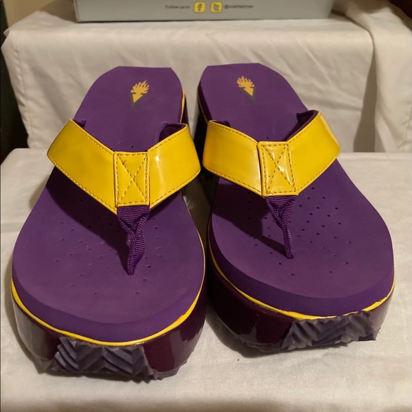 LSU Volatile wedge flip flops
